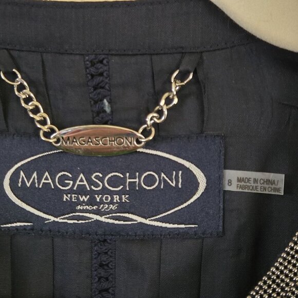 Magaschoni Vintage Unique Silver Beaded Trim Navy Lace Lightweight Jacket Size 8 - Picture 5 of 6